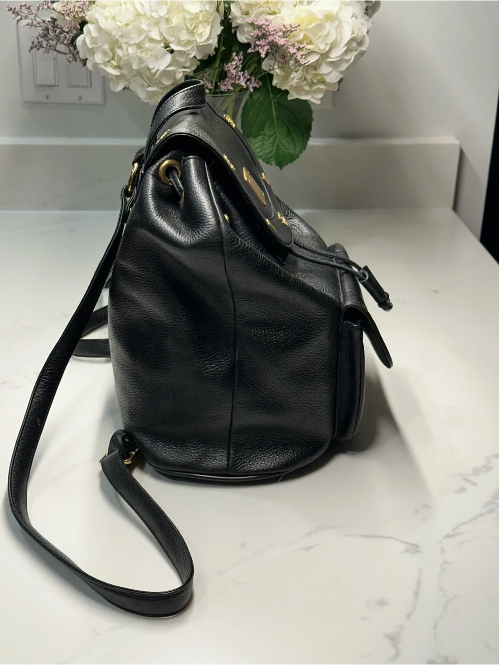 MCM Black Leather Mini Backpack - Gold Hardware